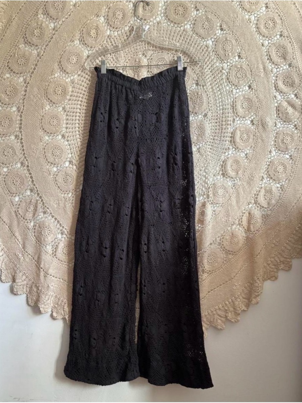 Alix Of Bohemia‎ Black Crochet Wide-Leg Pants